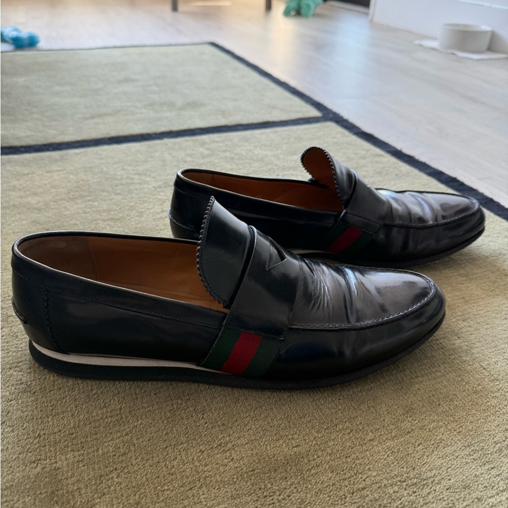 Gucci Black Leather Men’s Loafers with Green & Red Web - Picture 5 of 12